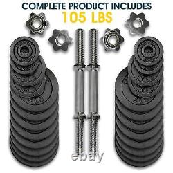 105lbs Cast Iron Adjustable Dumbbell Weight Plates Set Home Workout Fitness Pair
