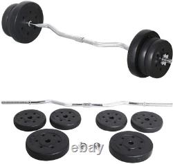 55Lb Barbell/Dumbbell Weight Set Curl Bar for Home Gym Olympic Weight Plates S