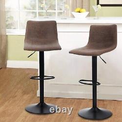 Adjustable Bar Stools Set of 2, Swivel Barstool With Footrest Faux Leather Brown