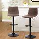 Adjustable Bar Stools Set Of 2, Swivel Barstool With Footrest Faux Leather Brown