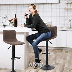Adjustable Bar Stools Set of 2, Swivel Barstool With Footrest Faux Leather Brown