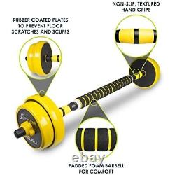 Adjustable Dumbbell & Barbell Weight Set, 2-in-1 Free Weights, Yellow 22lb