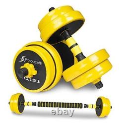 Adjustable Dumbbell & Barbell Weight Set, 2-in-1 Free Weights, Yellow 22lb