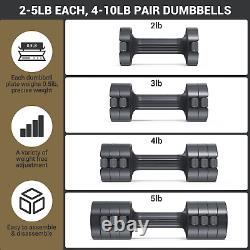 Adjustable Dumbbells Hand Weights Set 1 Pair 4 6 8 10Lb (2-5Lb Each) Free Weig
