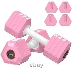 Adjustable Weight Dumbbells Set of 2, 3.3lb/5.5lb/7.7lb/9.9lb/12.1lb Each Pink