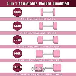 Adjustable Weight Dumbbells Set of 2, 3.3lb/5.5lb/7.7lb/9.9lb/12.1lb Each Pink