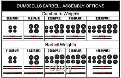 Adjustable Weights Dumbbells Set, Non-Rolling Adjustable Dumbbell Set, 44lb