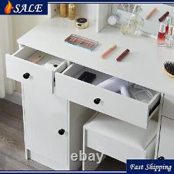 Large Dressing Table for Bedroom Vanity Set with LED Bulbs Makeup Mirror and Stool