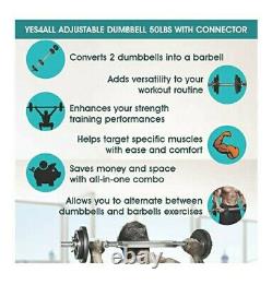 NEW? Yes4All Adjustable Dumbells Weight Set with Connector 50 Lbs (2 Lb X 2)