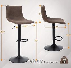 PHI VILLA Bar Stools Set of 2 Adjustable Height Swivel PU Leather Bar Chairs