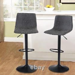 Set of 2 Bar Stools Adjustable Swivel Leather Pub Chair Kitchen Breakfast Chairs