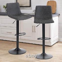 Set of 2 Bar Stools Adjustable Swivel Leather Pub Chair Kitchen Breakfast Chairs