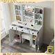 Vanity White Dressing Table Desk & Stool With Large Led Bulbs Mirror Set 3 Drawers