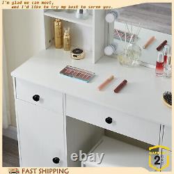 Vanity White Dressing Table Desk & Stool with Large LED Bulbs Mirror Set 3 Drawers