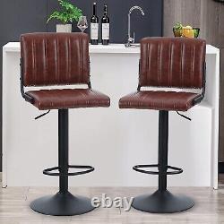 Ensemble de 2 tabourets de bar pivotants modernes et réglables, chaises de salle à manger de hauteur comptoir, couleur marron.