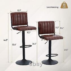 Ensemble de 2 tabourets de bar pivotants modernes et réglables, chaises de salle à manger de hauteur comptoir, couleur marron.